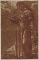K 019
<br/>
Franciscus van Assisi, staand, met crucifix
<br/>
<em>Pasinelli, Lorenzo (1629-1700) - toegeschreven aan</em>